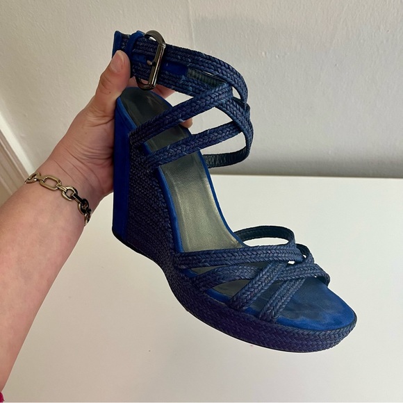 Stuart Weitzman Blue Suede Espadrille Wedges Size 8.5 - Picture 4 of 14